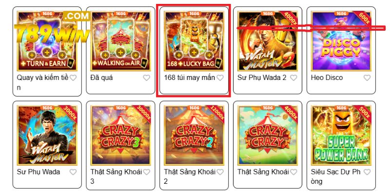 Nhanh tay lựa chọn vào trò chơi 168 Lucky Bag trên giao diện