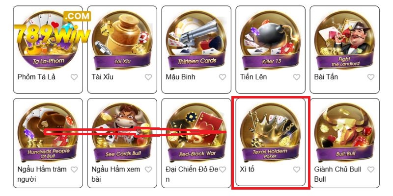 Lựa chọn trò chơi Xì Tố tại giao diện sảnh V8 Poker